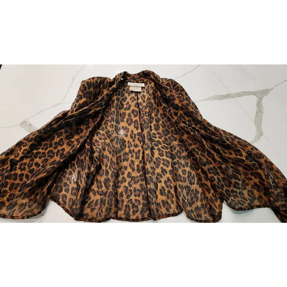 Vintage 80s Portara Leopard Print Sheer Wrap Blouse Size S 38 German Designer